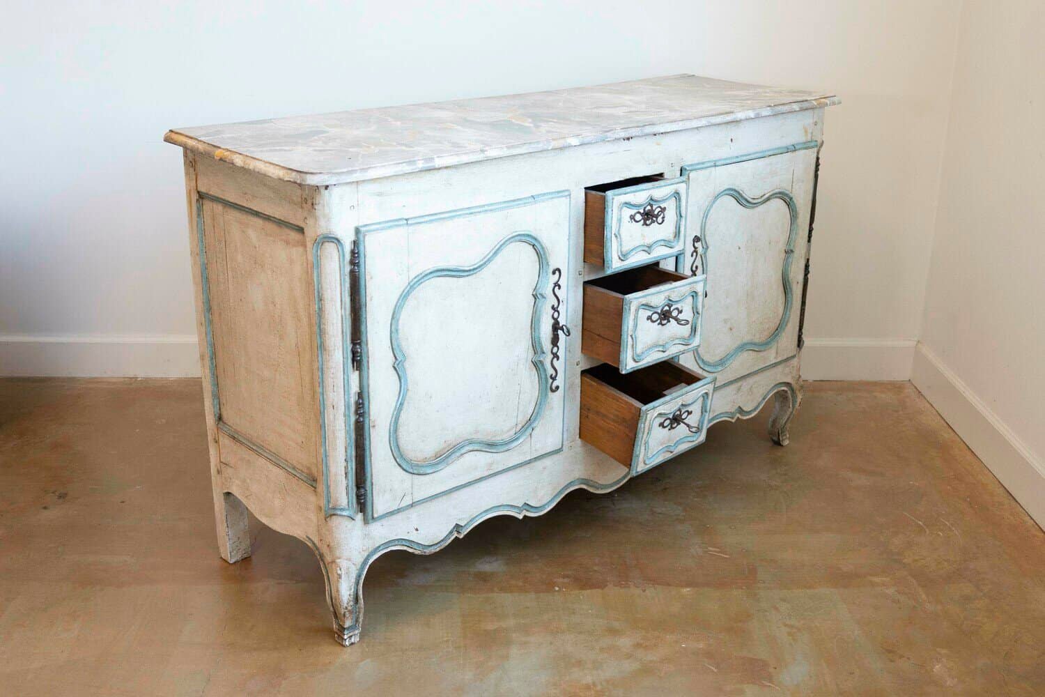 French Painted Buffet of the Louis XV Period with Two Doors and Three Drawers - JAA