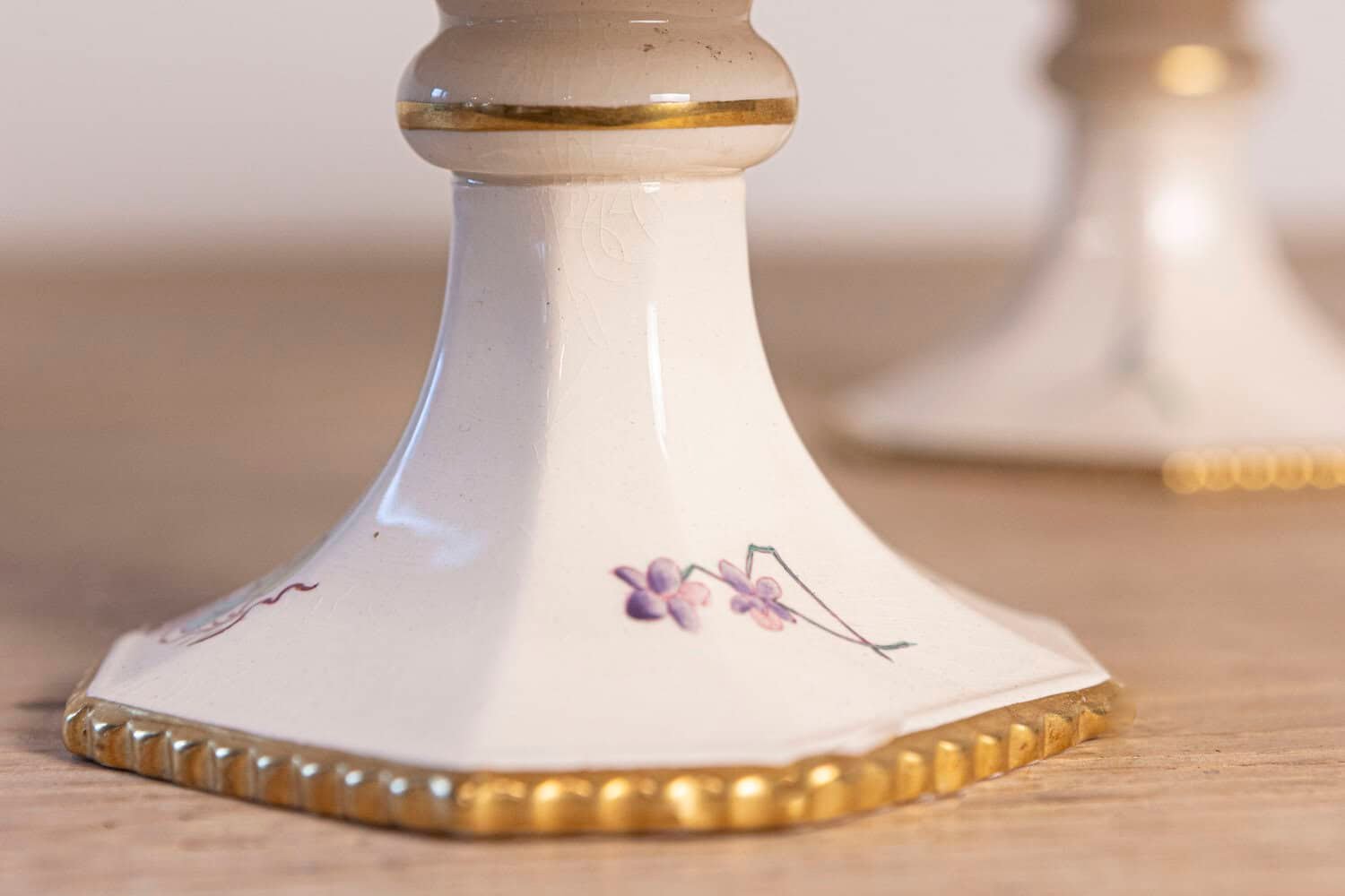 Pair of French 19th Century Porcelain Compotes with Painted Birds and Flowers - JAA