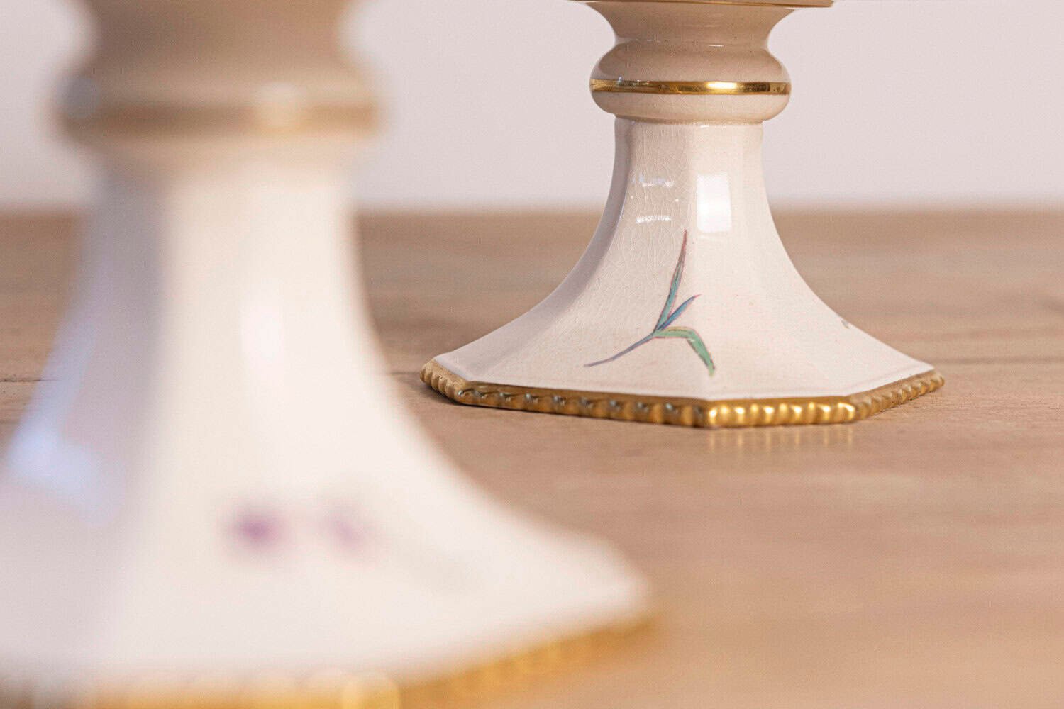 Pair of French 19th Century Porcelain Compotes with Painted Birds and Flowers - JAA