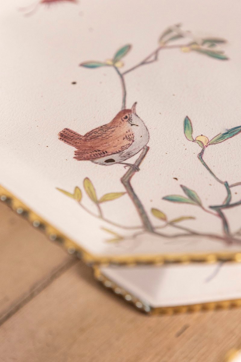 Pair of French 19th Century Porcelain Compotes with Painted Birds and Flowers - JAA