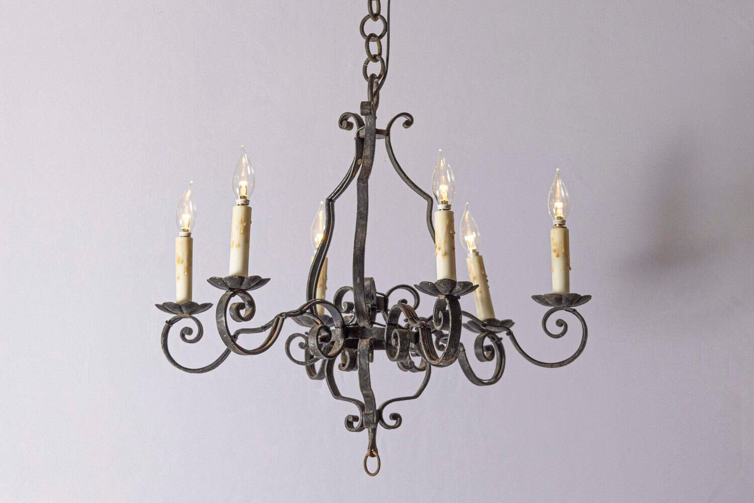 Pair of 20th Century French Wrought Iron Chandeliers - JAA