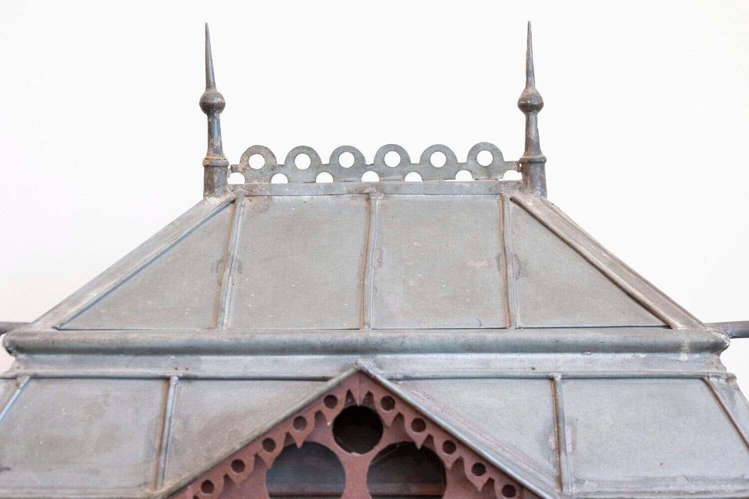 French 19th Century Medieval Château Pewter and Wood Birdcage with Turrets - JAA