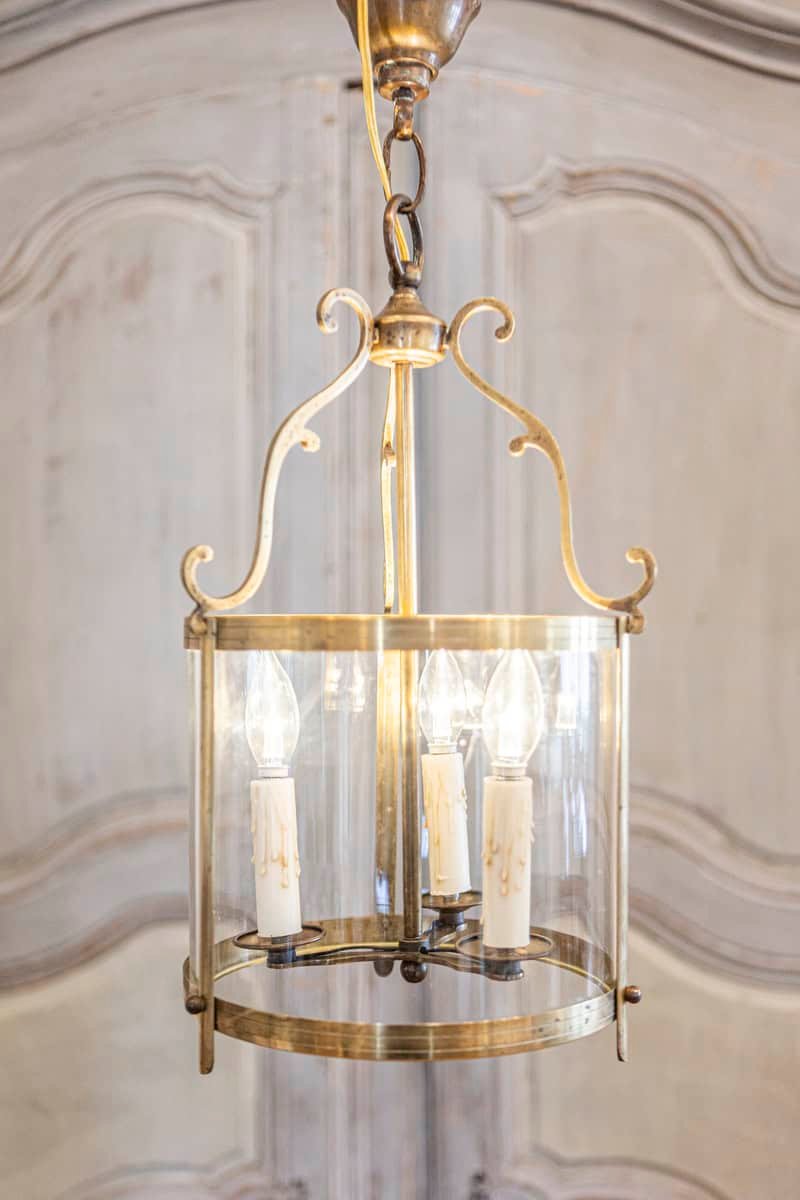 Graceful 20th Century French Brass Lantern with Curved Detailing - JAA
