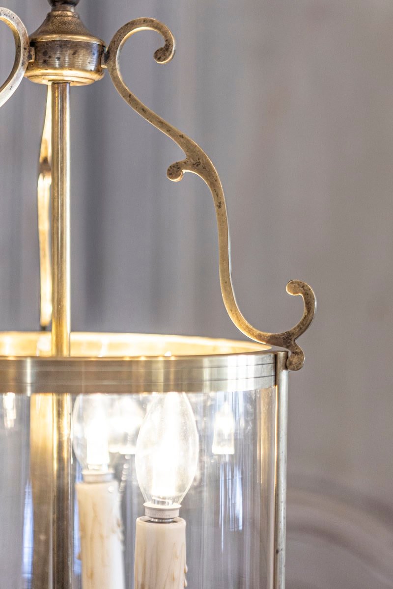 Graceful 20th Century French Brass Lantern with Curved Detailing - JAA
