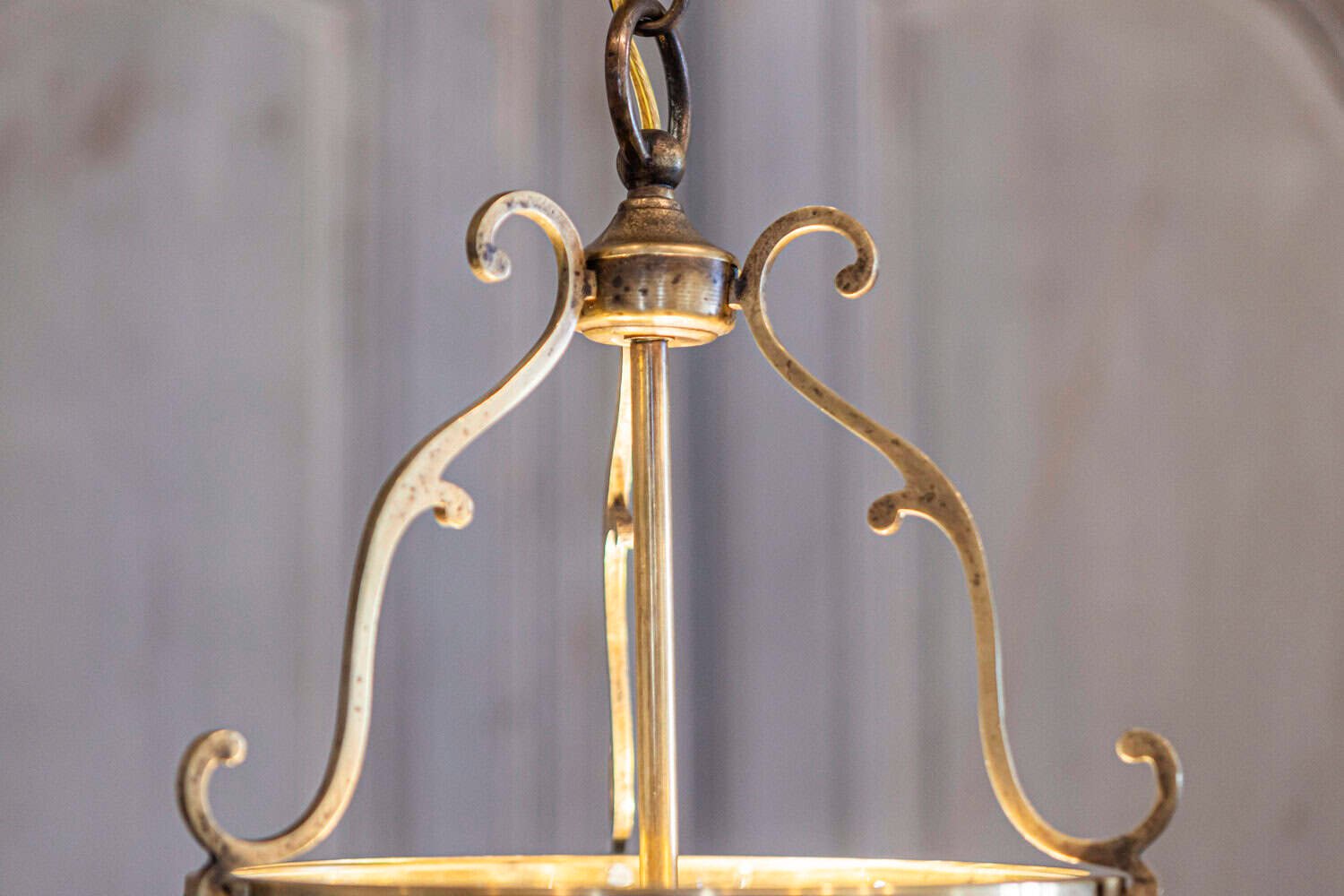 Graceful 20th Century French Brass Lantern with Curved Detailing - JAA