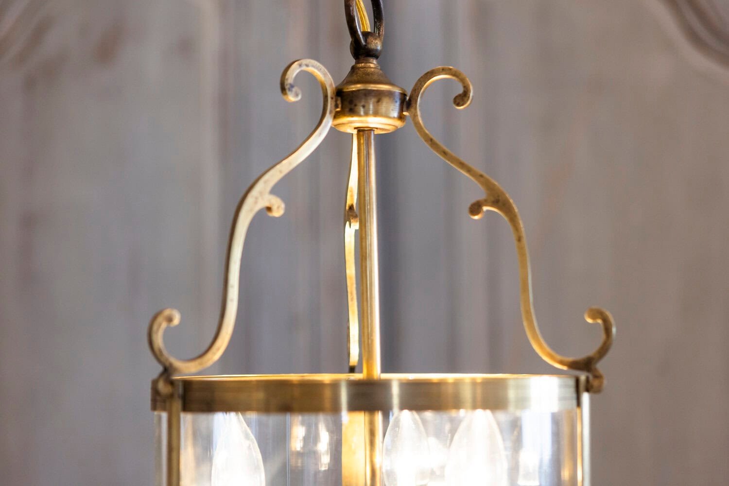 Graceful 20th Century French Brass Lantern with Curved Detailing - JAA