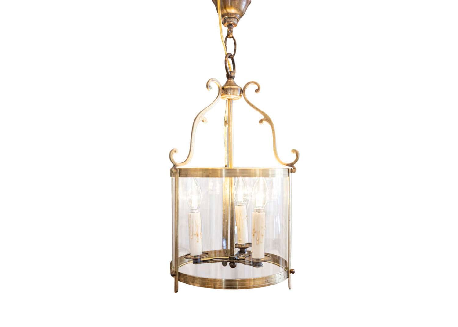 Graceful 20th Century French Brass Lantern with Curved Detailing