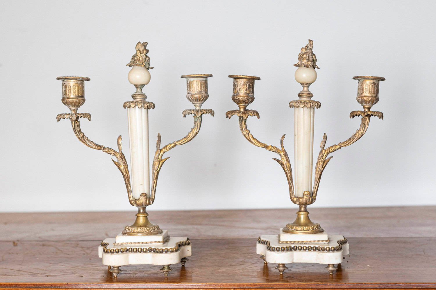 Pair of 19th-Century French Neoclassical Marble and Gilt Bronze Candelabras - JAA