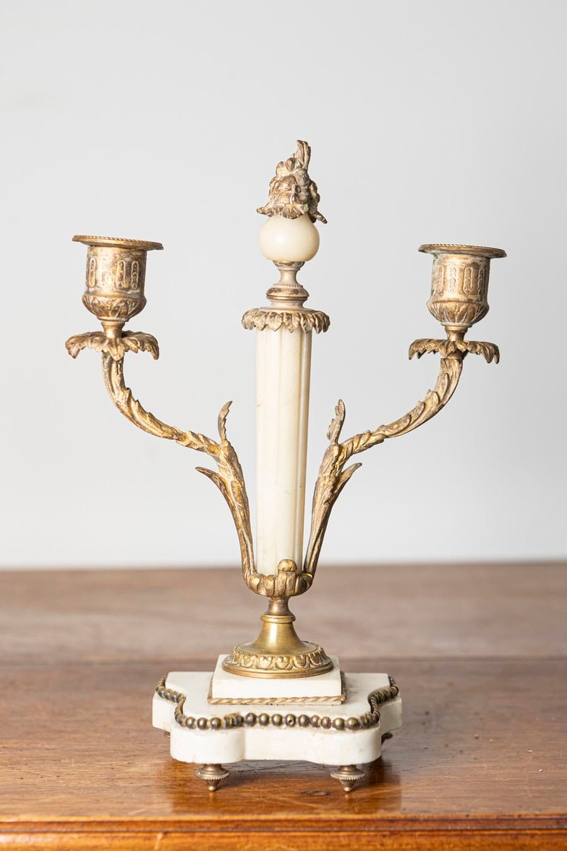 Pair of 19th-Century French Neoclassical Marble and Gilt Bronze Candelabras - JAA
