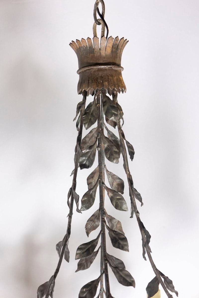 20th Century Italian Tole Floral Chandelier with Painted Leaves and Gilt Accents - JAA