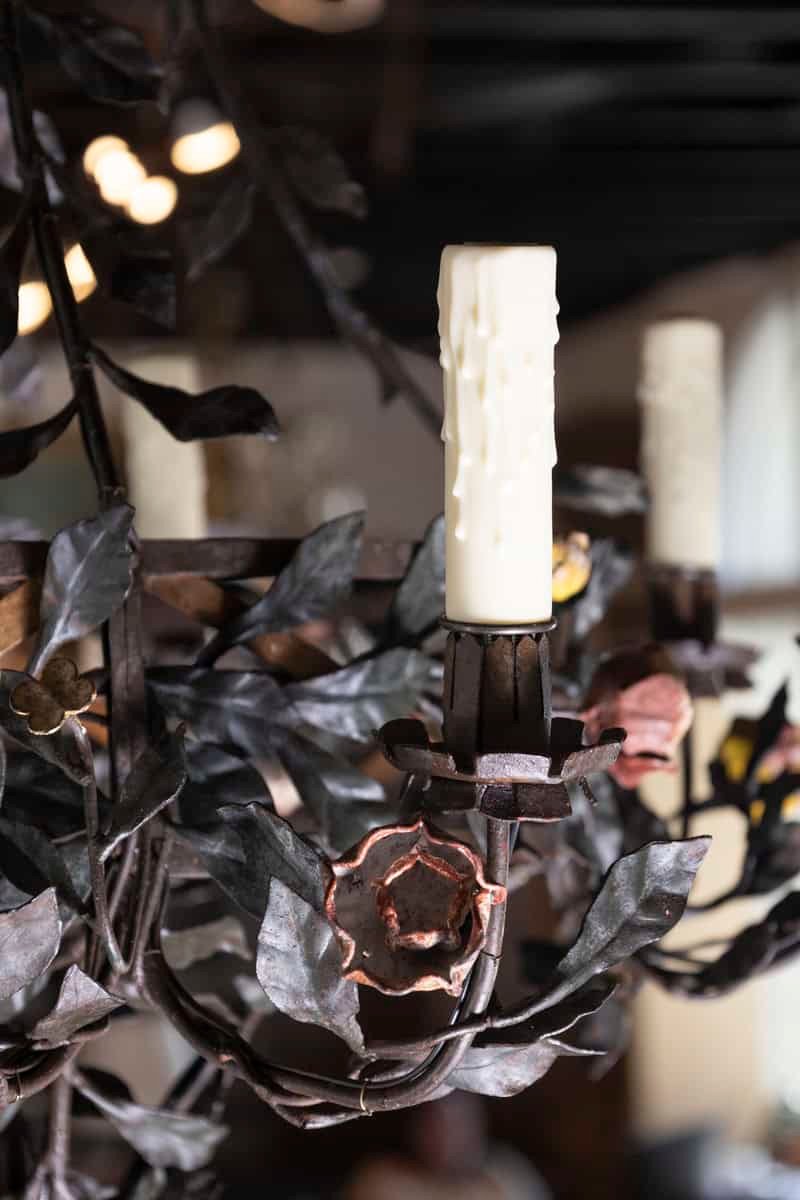 20th Century Italian Tole Floral Chandelier with Painted Leaves and Gilt Accents - JAA