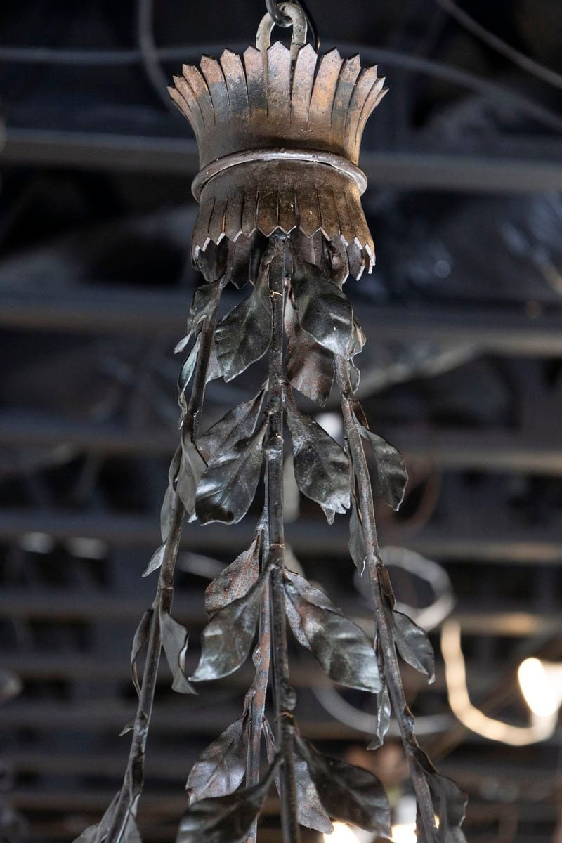 20th Century Italian Tole Floral Chandelier with Painted Leaves and Gilt Accents - JAA