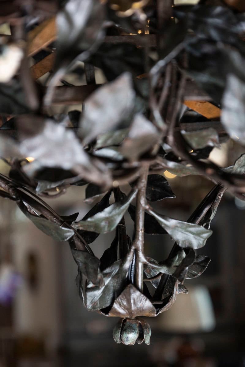 20th Century Italian Tole Floral Chandelier with Painted Leaves and Gilt Accents - JAA