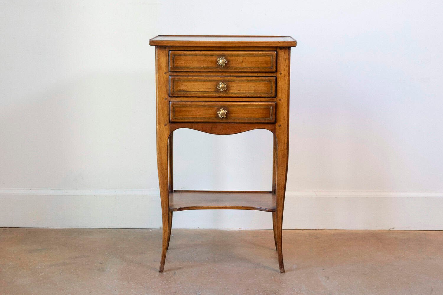 French Louis XV Style Table Chiffonnière with Three Small Drawers and Low Shelf - JAA