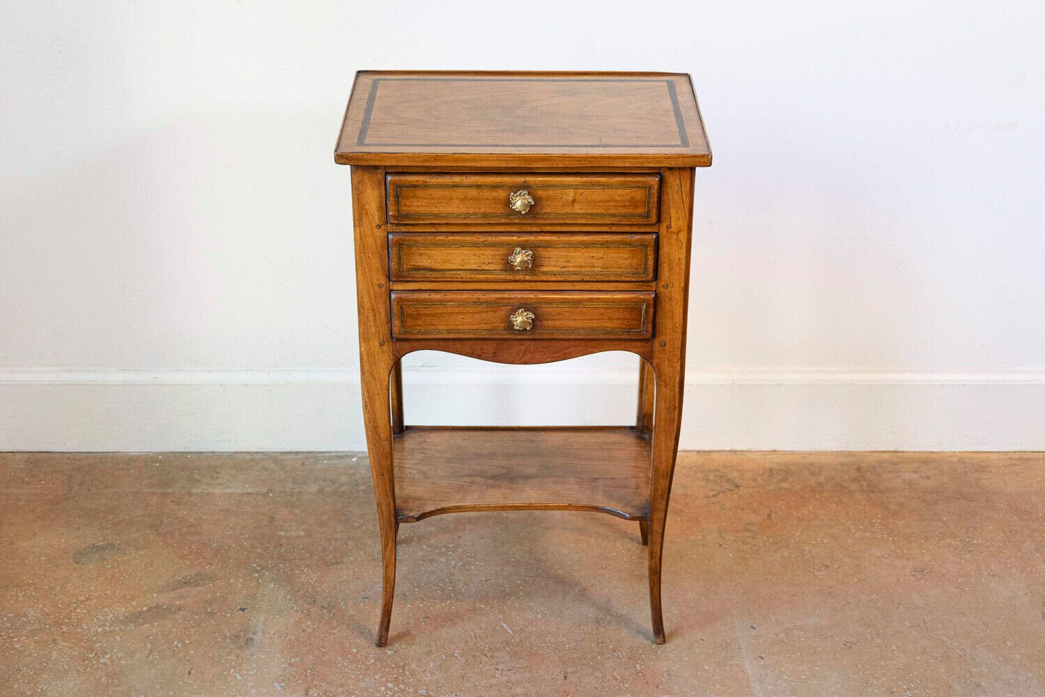 French Louis XV Style Table Chiffonnière with Three Small Drawers and Low Shelf - JAA