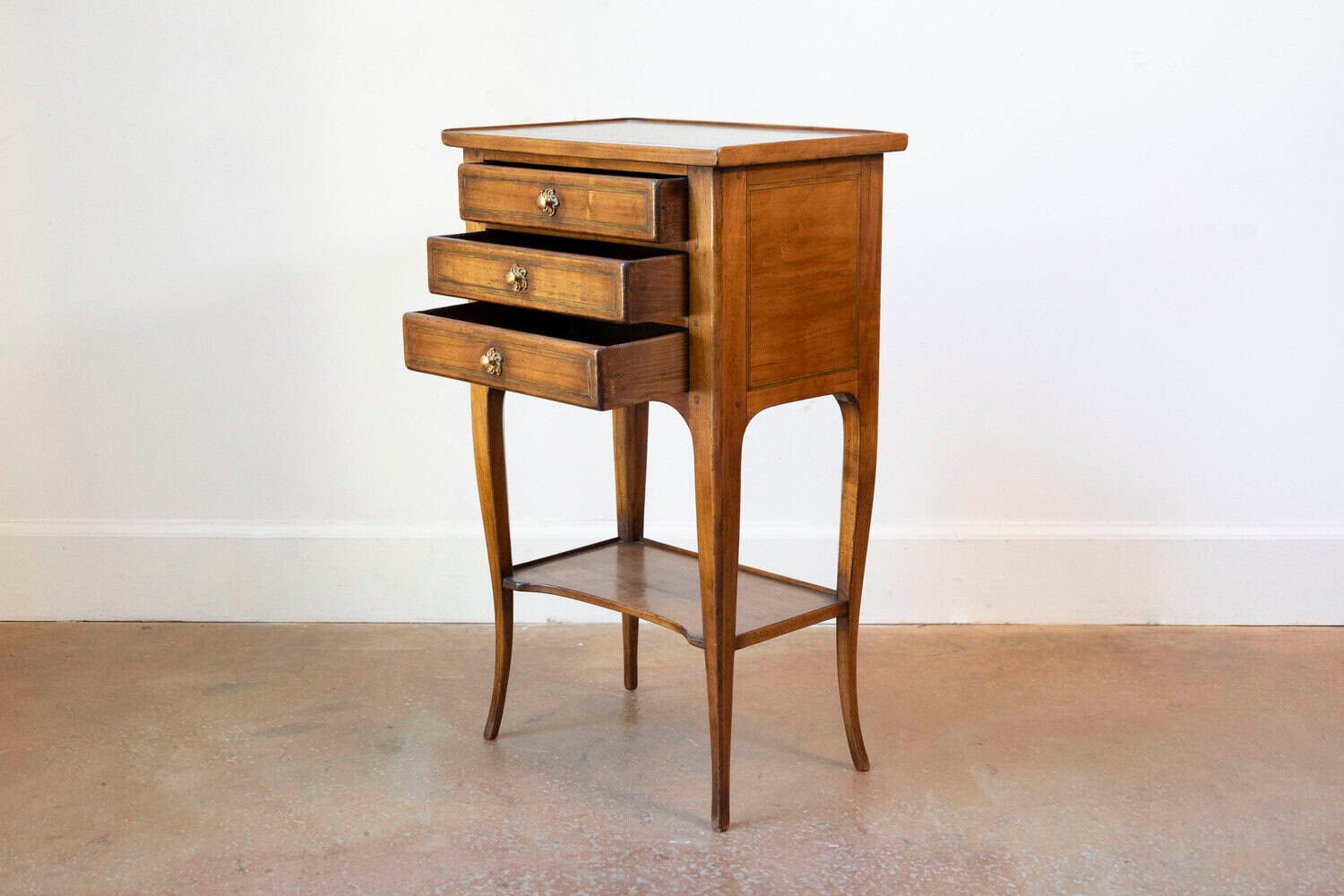 French Louis XV Style Table Chiffonnière with Three Small Drawers and Low Shelf - JAA