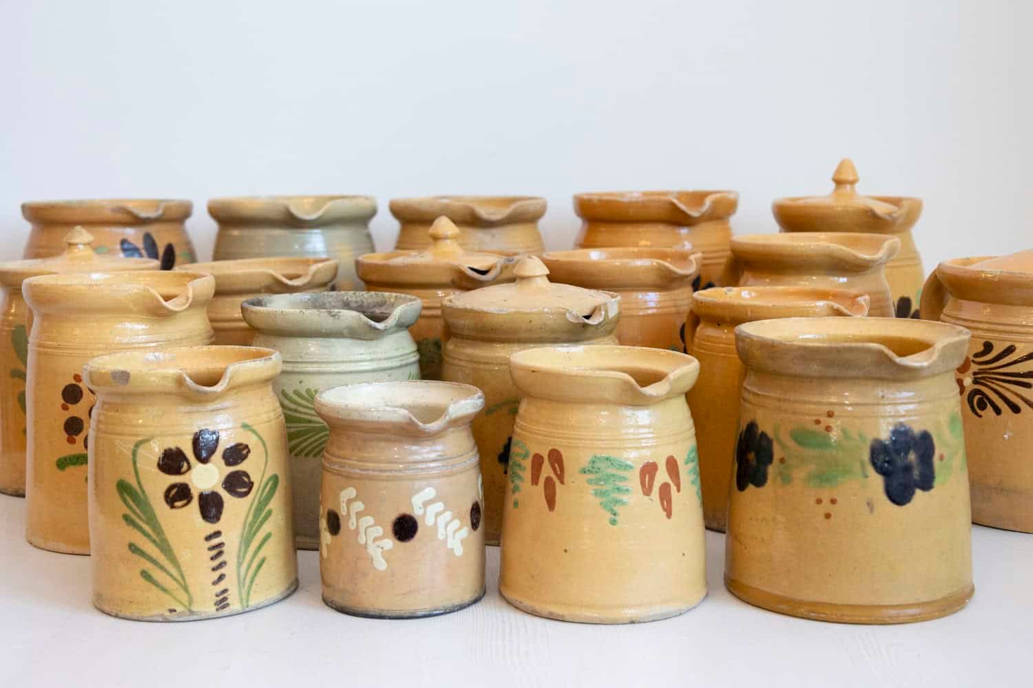 French 19th Century Terracotta Pottery Pitchers with Floral Décor - JAA