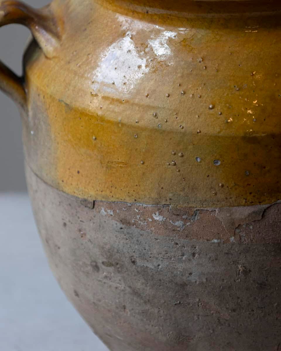 French 19th Century Glazed Terracotta Jug with Ochre Yellow Glaze - JAA