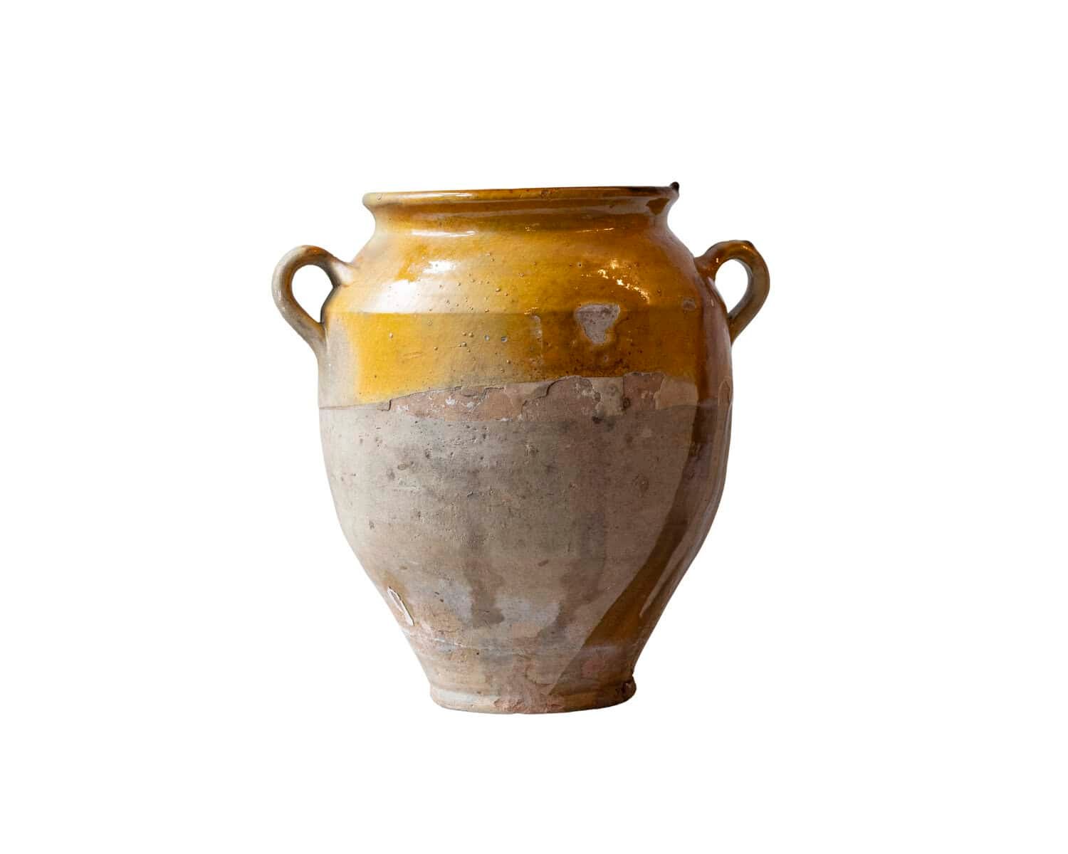 French 19th Century Glazed Terracotta Jug with Ochre Yellow Glaze