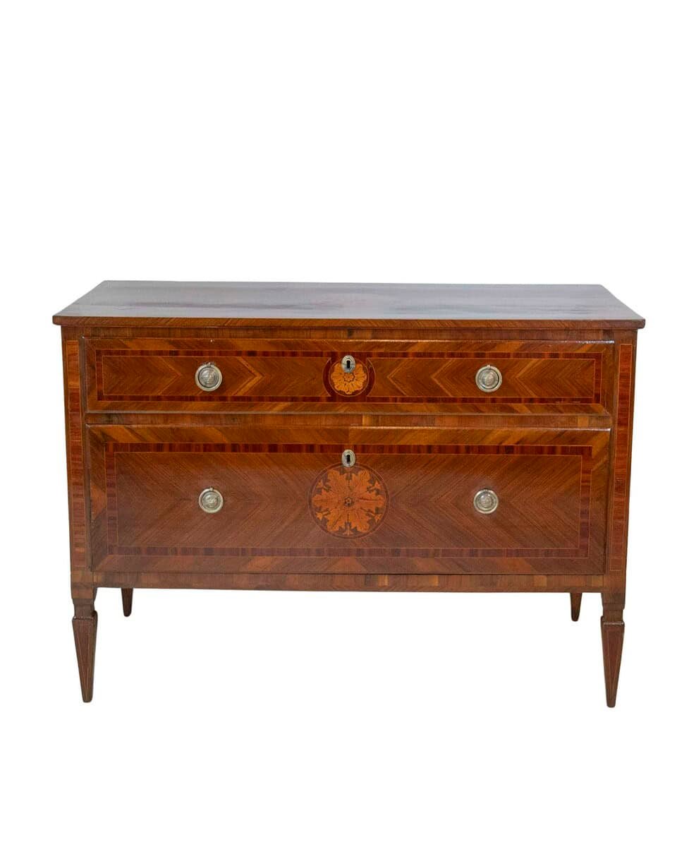 Walnut Chest Of Drawers With Inlays, Original Louis XVI, Late 18th Century
