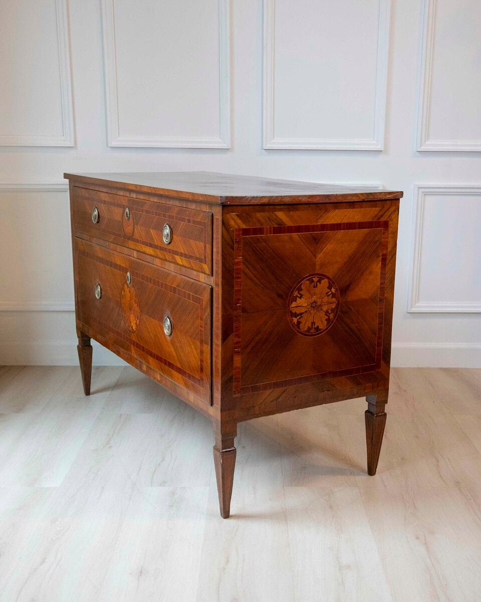 Walnut Chest Of Drawers With Inlays, Original Louis XVI, Late 18th Century - JAA