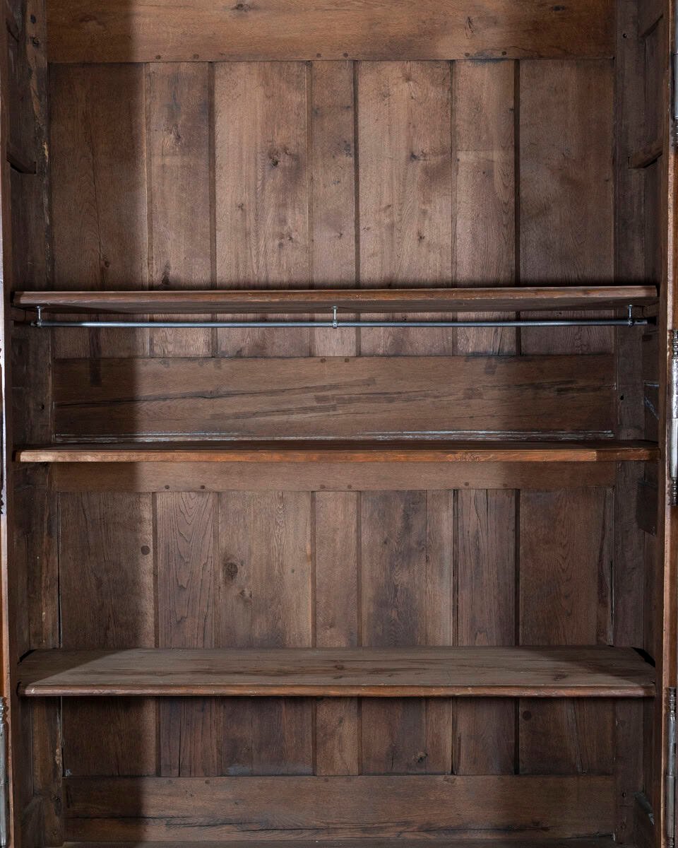 French 18th Century Lyonnaise Walnut Armoire with Double Arched Cornice and Star Motif - JAA