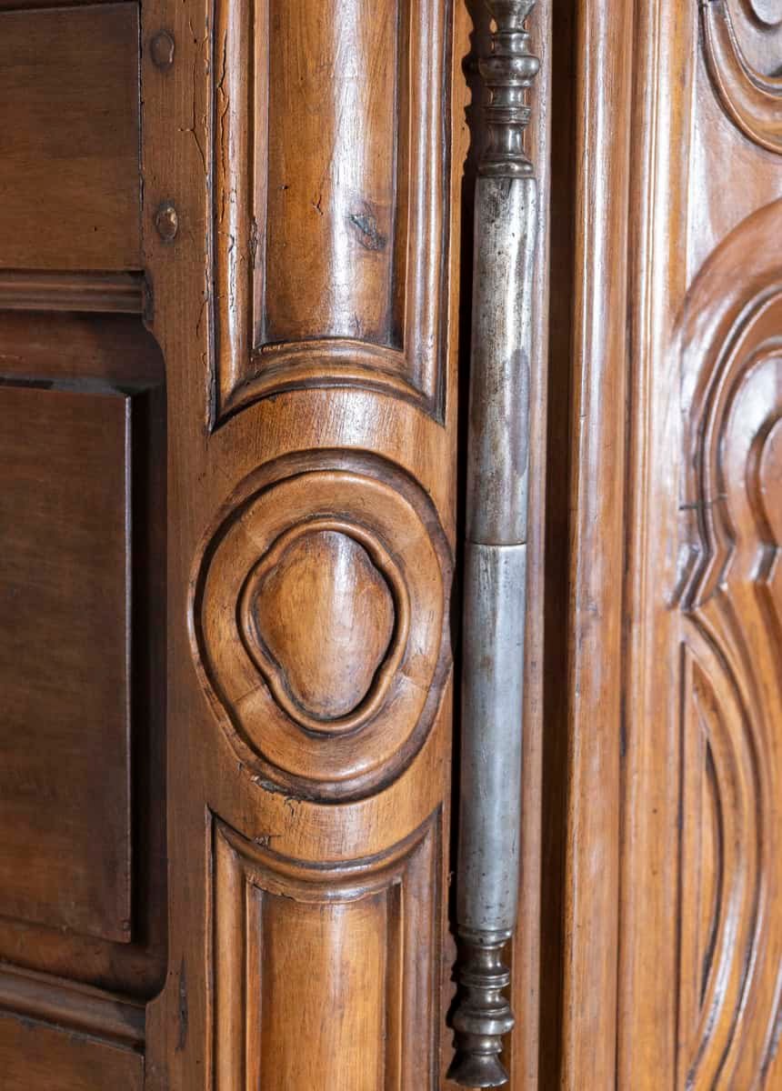 French 18th Century Lyonnaise Walnut Armoire with Double Arched Cornice and Star Motif - JAA