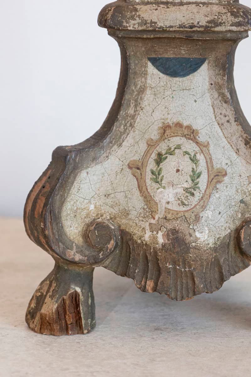 18th-Century French Louis XVI Painted and Giltwood Altar Candlestick Lamp - JAA