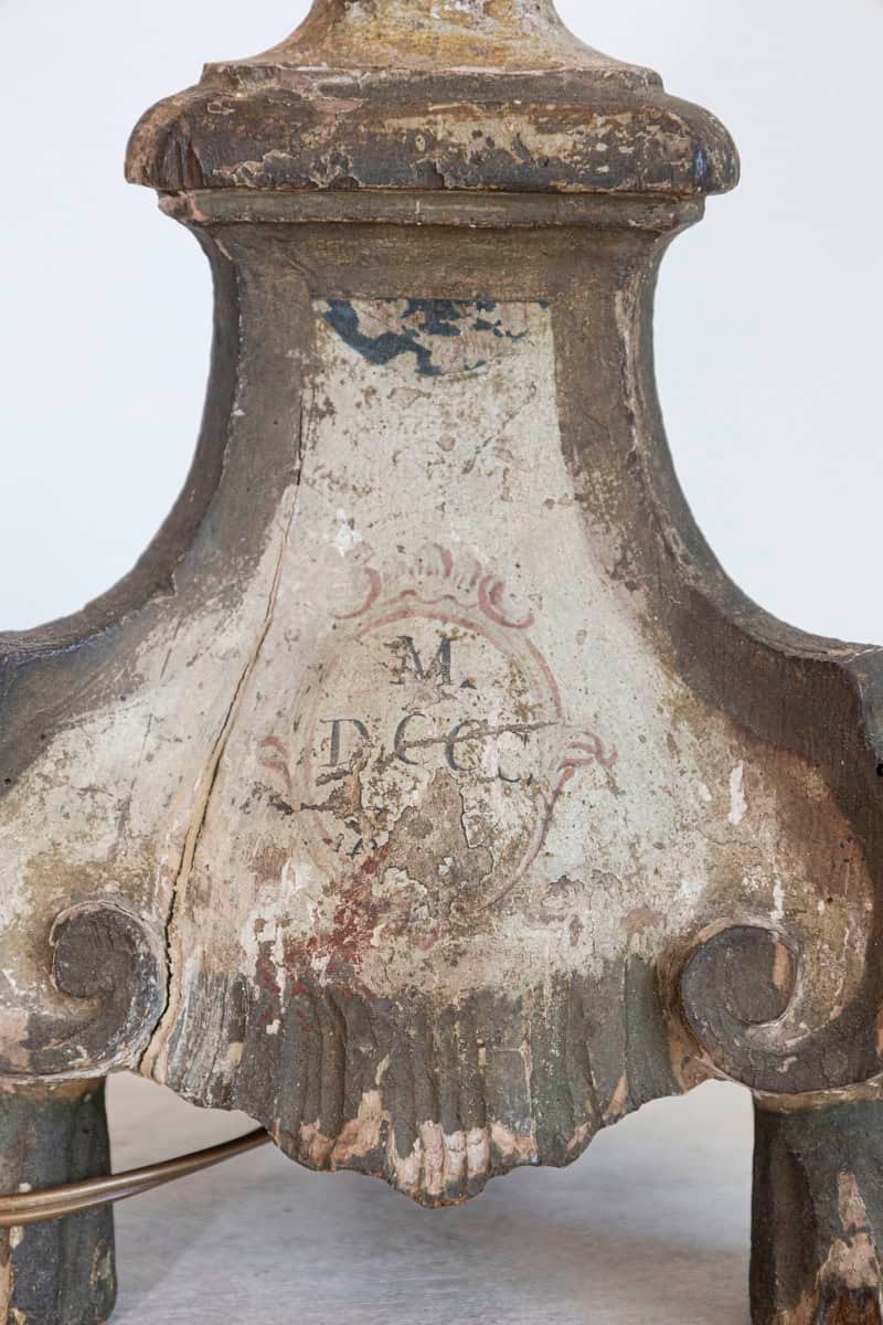 18th-Century French Louis XVI Painted and Giltwood Altar Candlestick Lamp - JAA