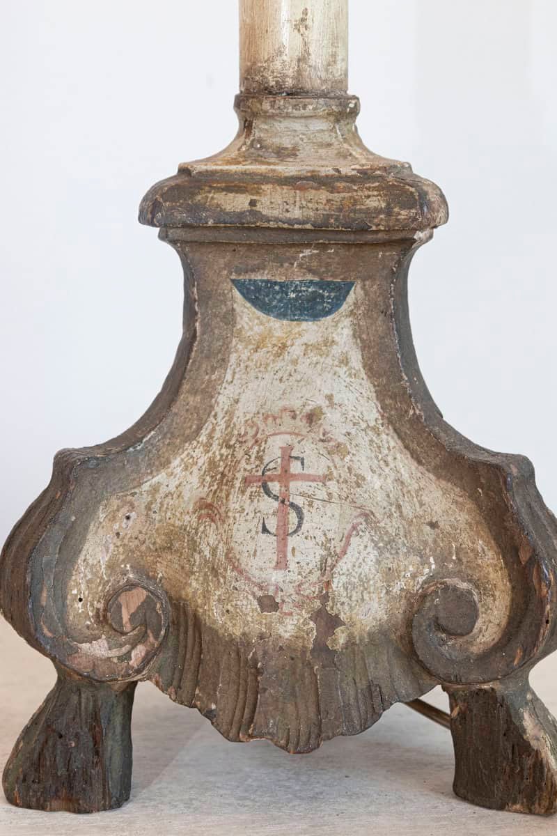18th-Century French Louis XVI Painted and Giltwood Altar Candlestick Lamp - JAA