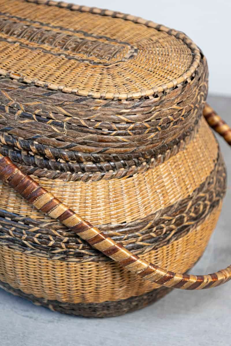 Swedish 1890s Rustic Oval Two-Toned Wicker Basket with Large Handles - JAA