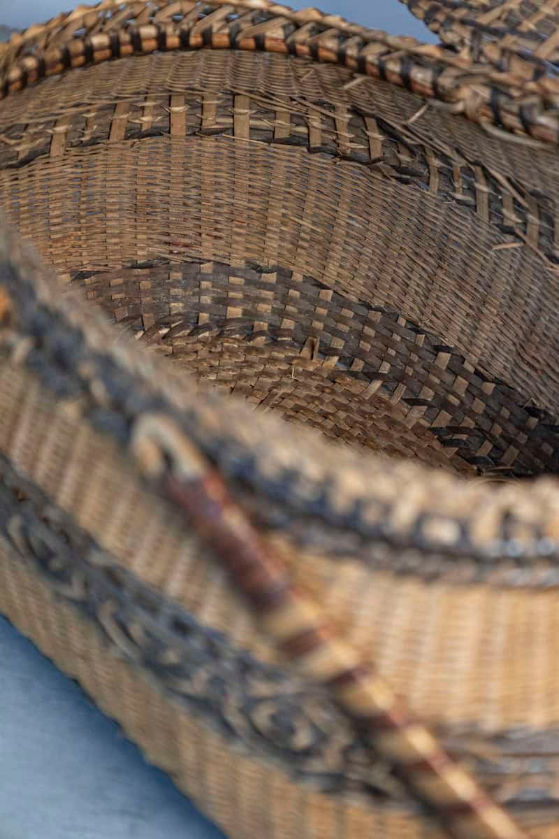 Swedish 1890s Rustic Oval Two-Toned Wicker Basket with Large Handles - JAA