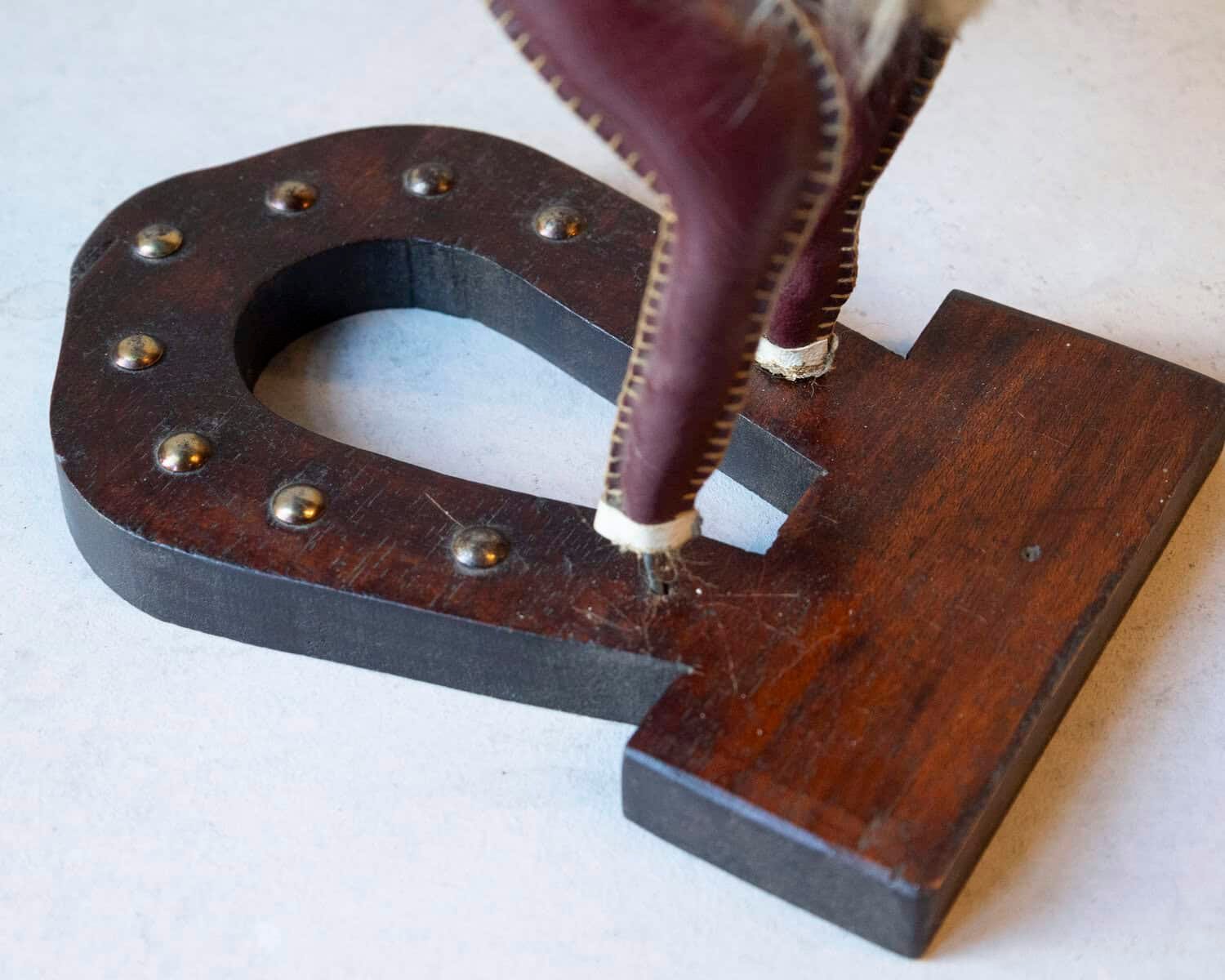 French 20th Century Decorative Dark Brown Moleskin Horse Sculpture with Leather Harness in Rearing Pose - JAA