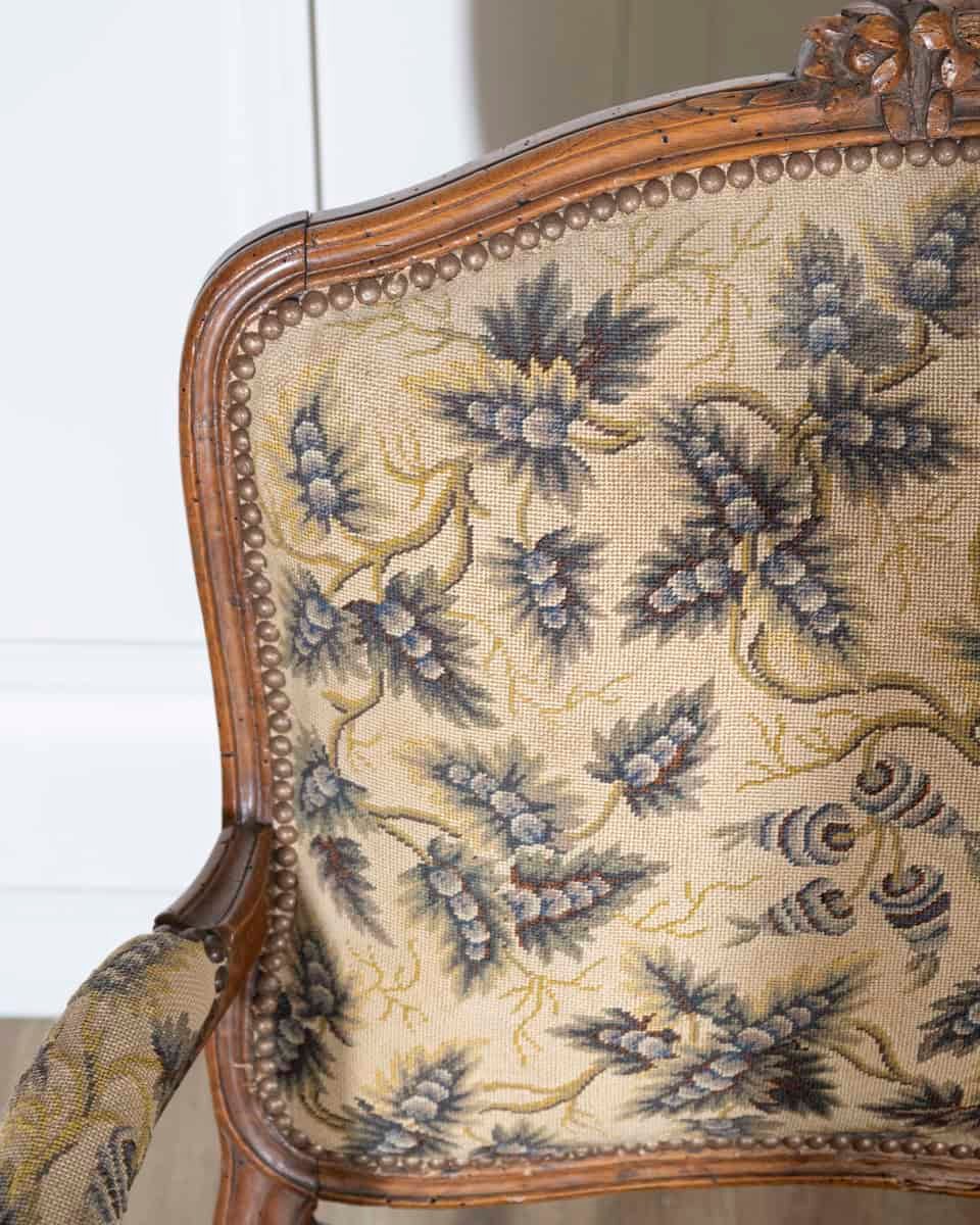 18th Century Louis XV Period Walnut Sofa with Floral Carvings and Tapestry Upholstery - JAA