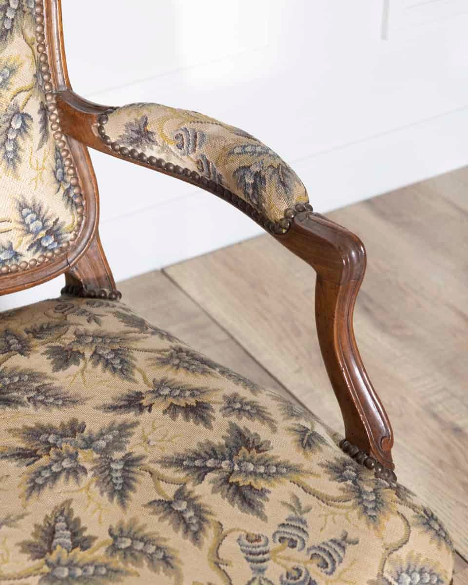 18th Century Louis XV Period Walnut Sofa with Floral Carvings and Tapestry Upholstery - JAA