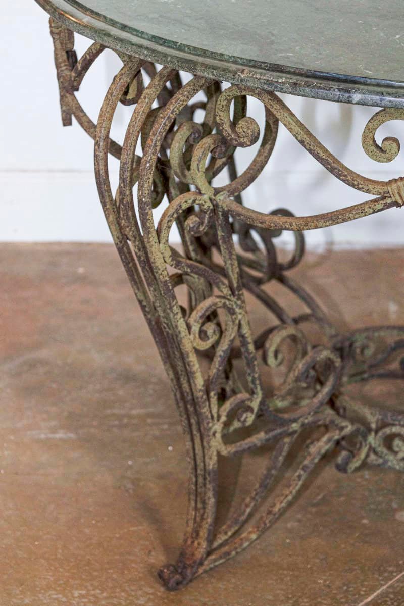 20th Century French Iron Round Center Table With Verde Marble - JAA