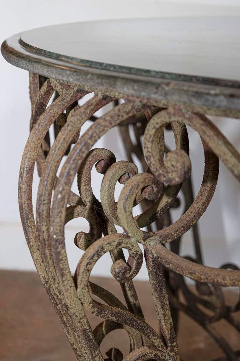 20th Century French Iron Round Center Table With Verde Marble - JAA