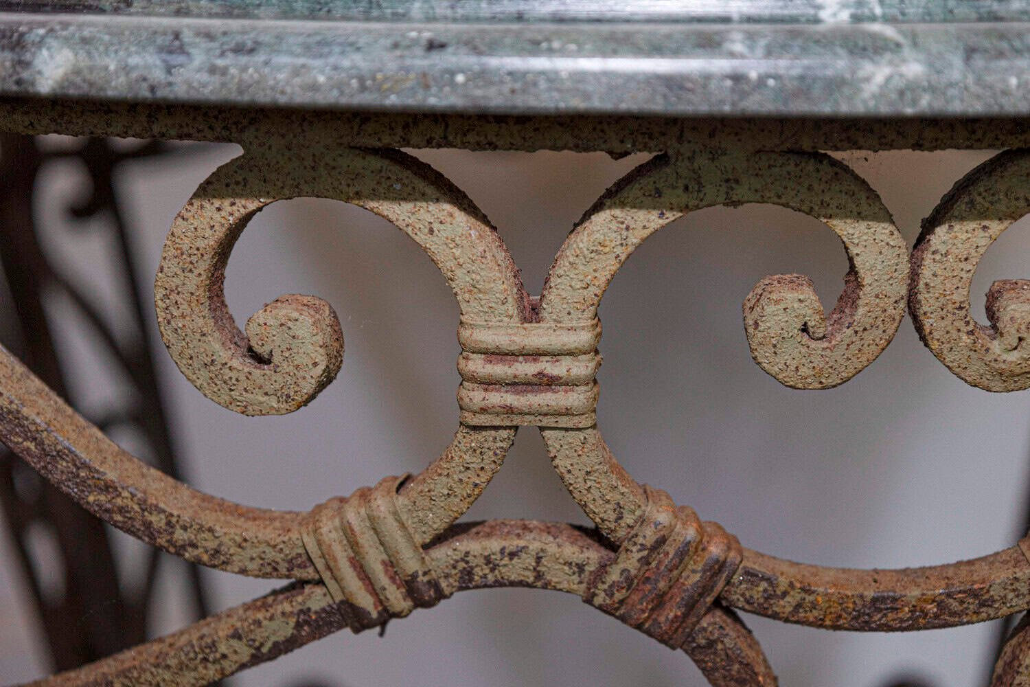 20th Century French Iron Round Center Table With Verde Marble - JAA