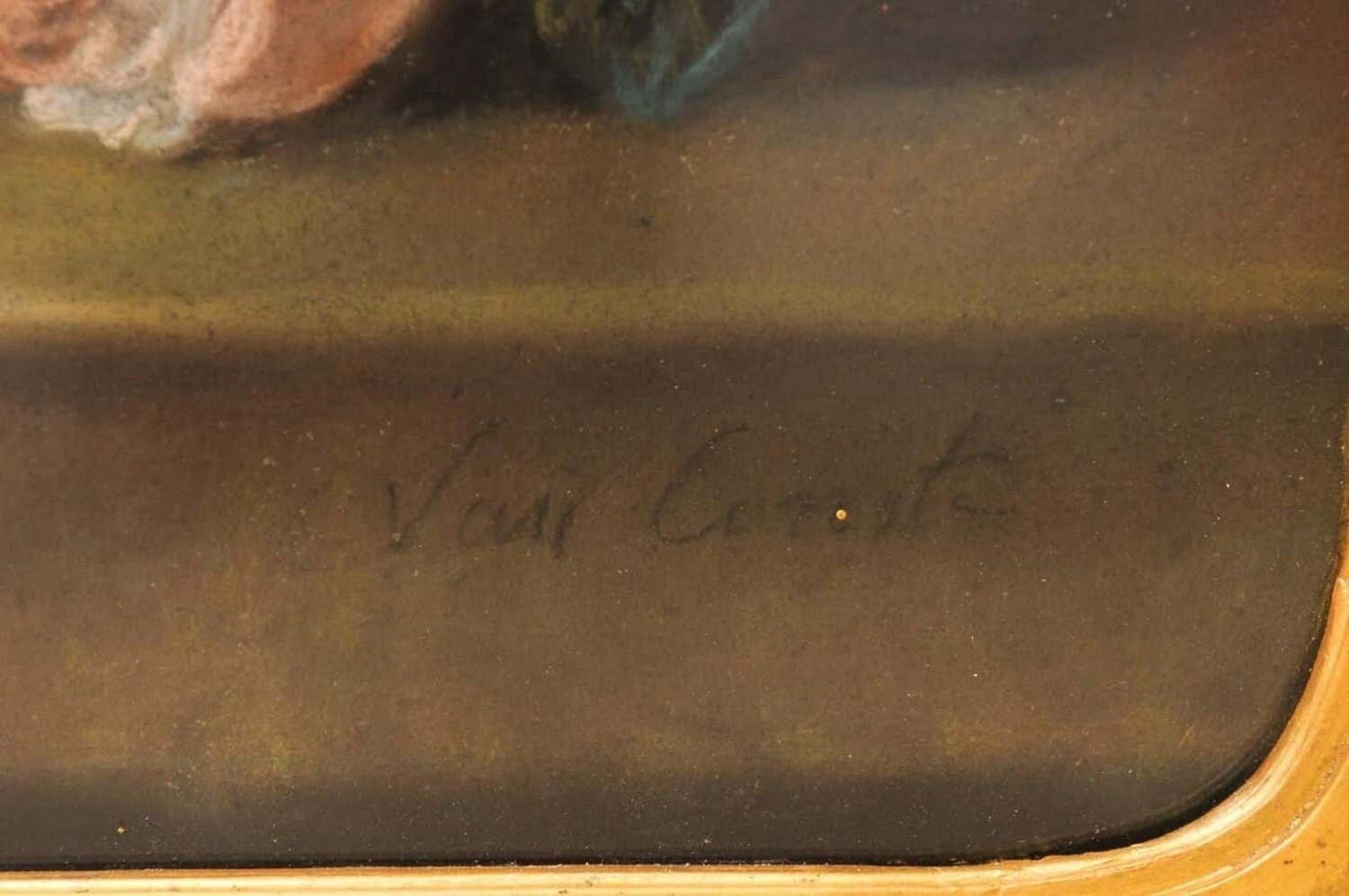 French 19th Century Paste Painting with Bouquet of Flowers in Giltwood Frame - JAA