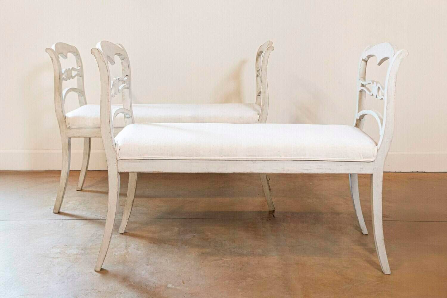 ON HOLD - Pair of Swedish 19th Century Painted Wood Window Benches - JAA