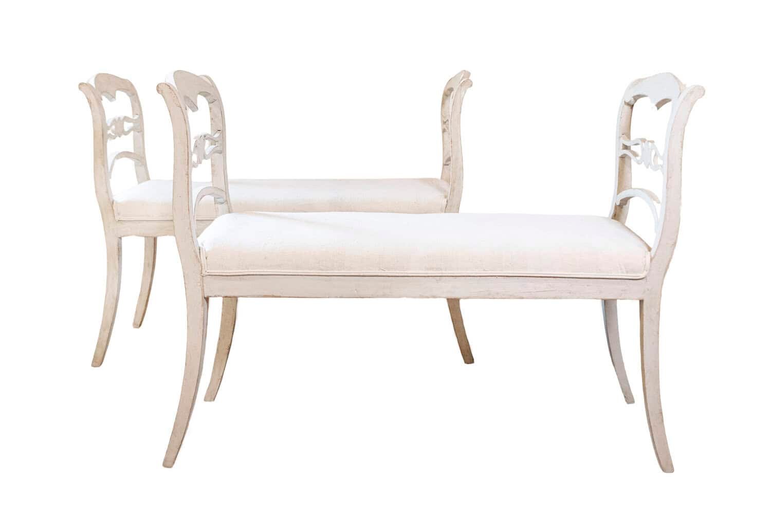 ON HOLD - Pair of Swedish 19th Century Painted Wood Window Benches