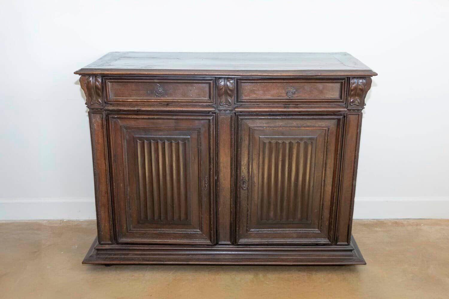 French 16th Century Henri II Period Walnut Buffet with Folded Cloth Ornaments - JAA