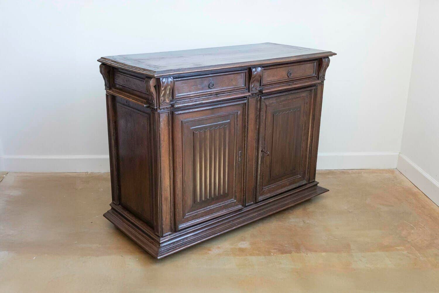 French 16th Century Henri II Period Walnut Buffet with Folded Cloth Ornaments - JAA