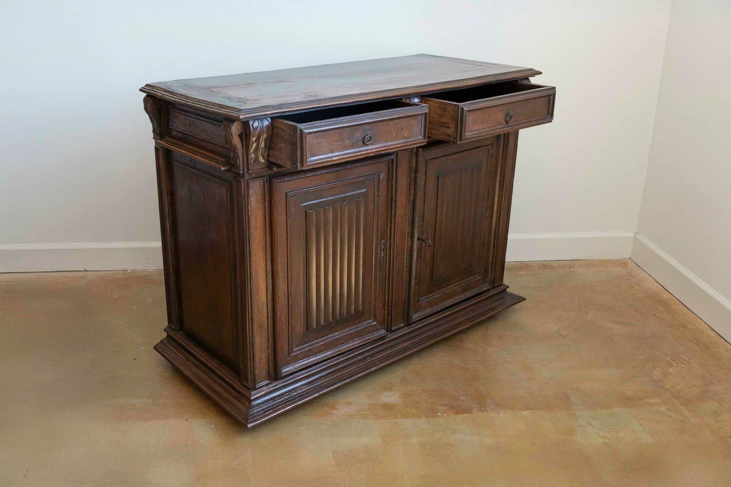 French 16th Century Henri II Period Walnut Buffet with Folded Cloth Ornaments - JAA