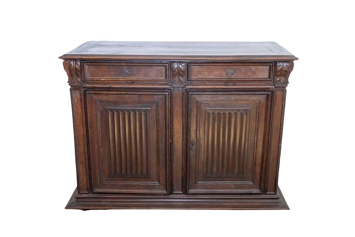 French 16th Century Henri II Period Walnut Buffet with Folded Cloth Ornaments - JAA