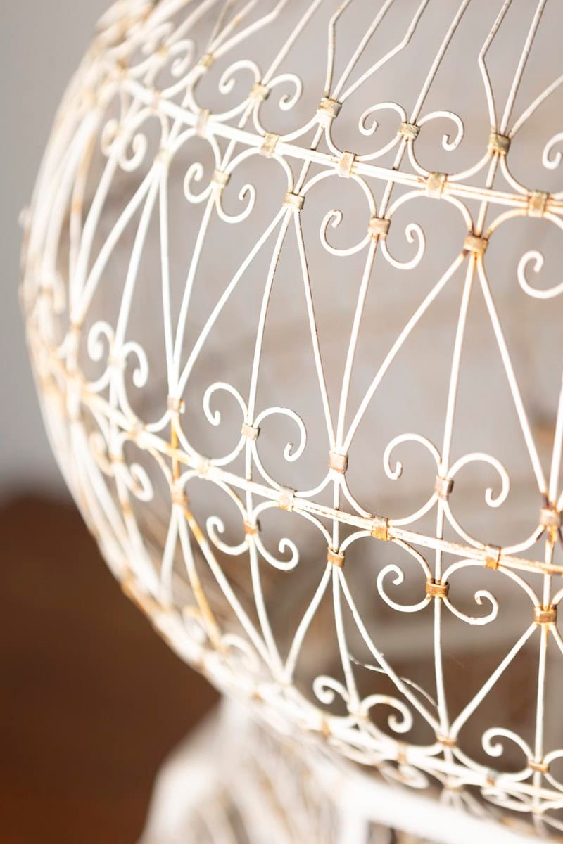 Early 20th-Century French White Wrought Iron Birdcage with Dome Top - JAA
