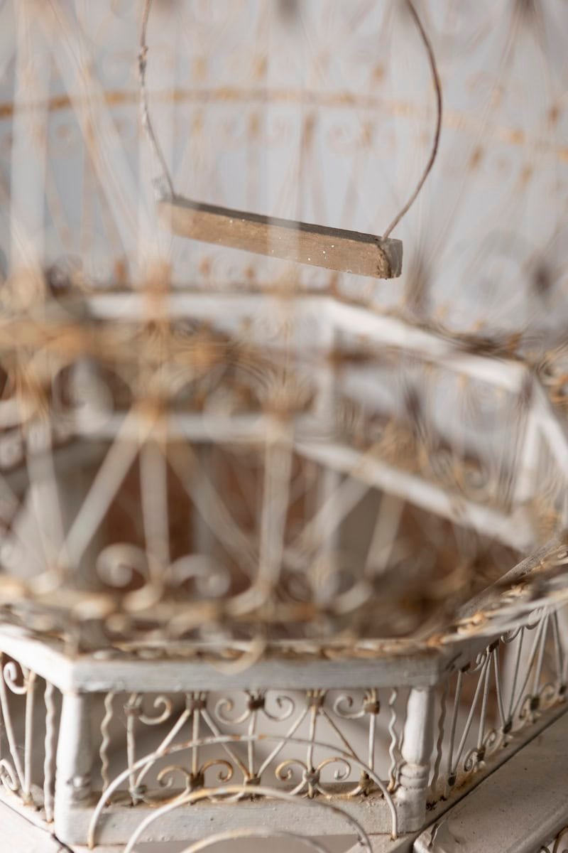 Early 20th-Century French White Wrought Iron Birdcage with Dome Top - JAA
