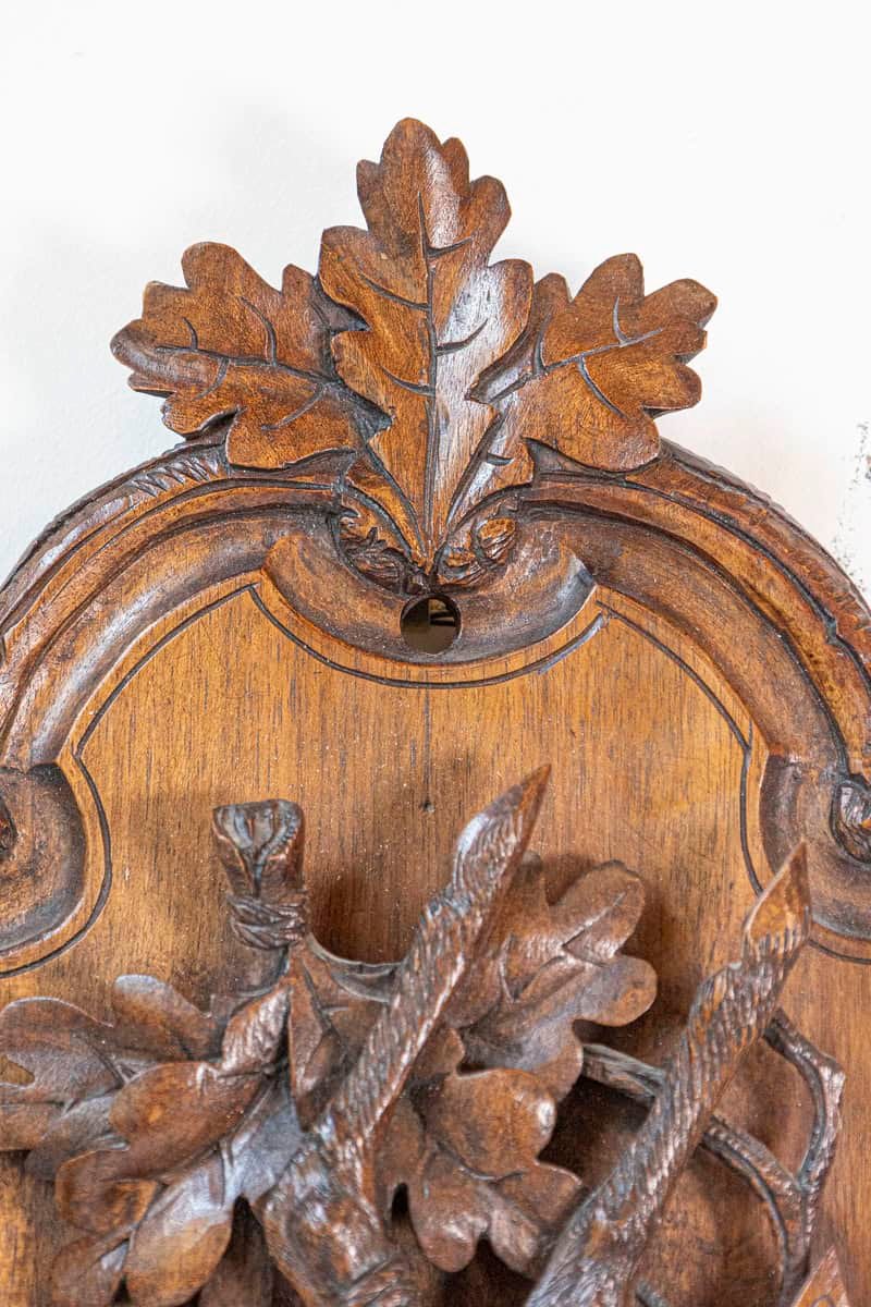 Black Forest Period 19th Century German Oak Wall Carving with Hunting Trophy - JAA