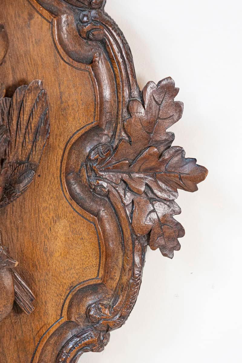 Black Forest Period 19th Century German Oak Wall Carving with Hunting Trophy - JAA