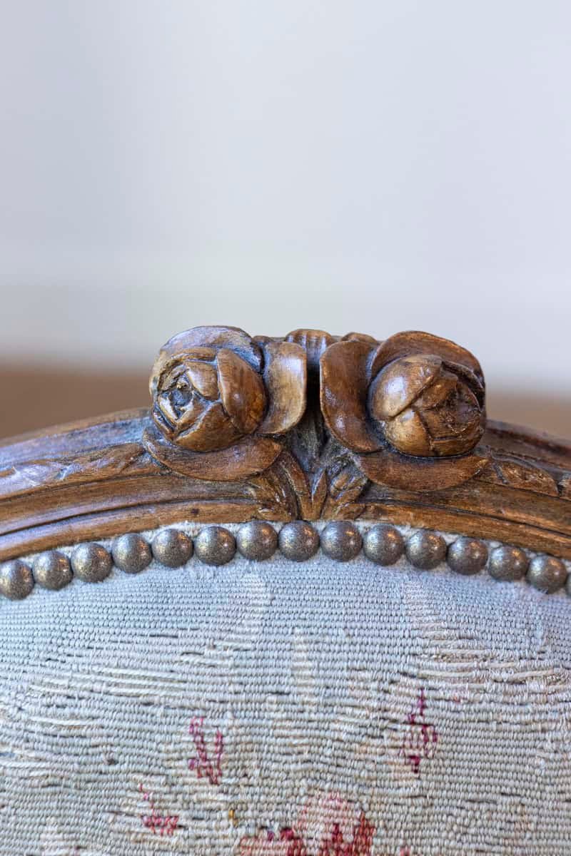 French Louis XVI Period 18th Century Armchair with Floral Tapestry Upholstery - JAA